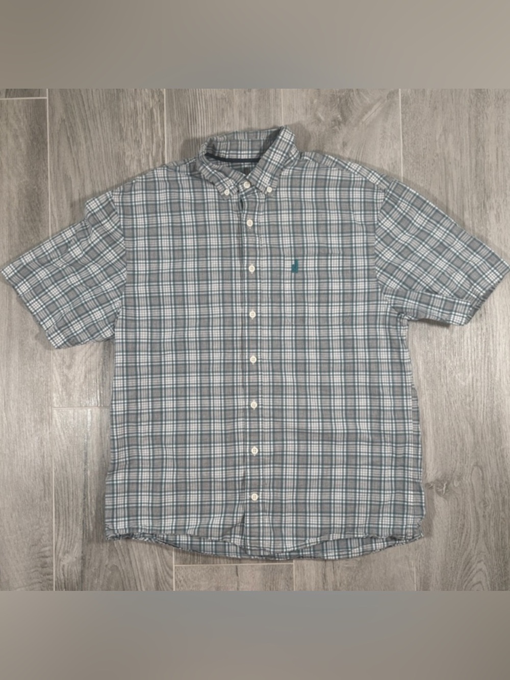 johnnie-O Hangin Out Shirt M Blue Green Plaid JMWS3170 Short Sleeve